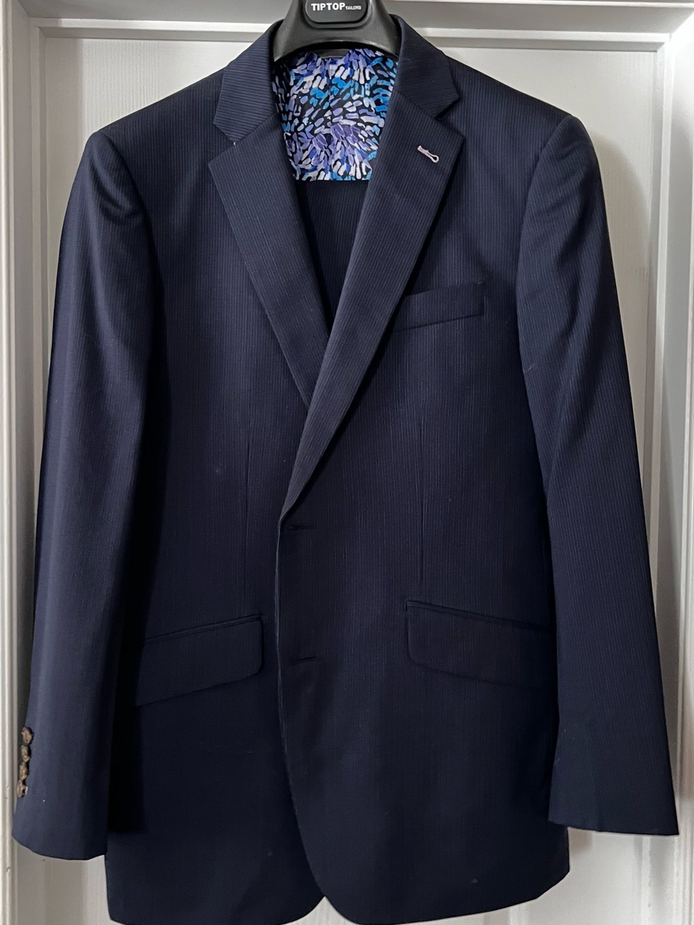 Men's Navy Pinstripe Suit Jacket with matching Pants